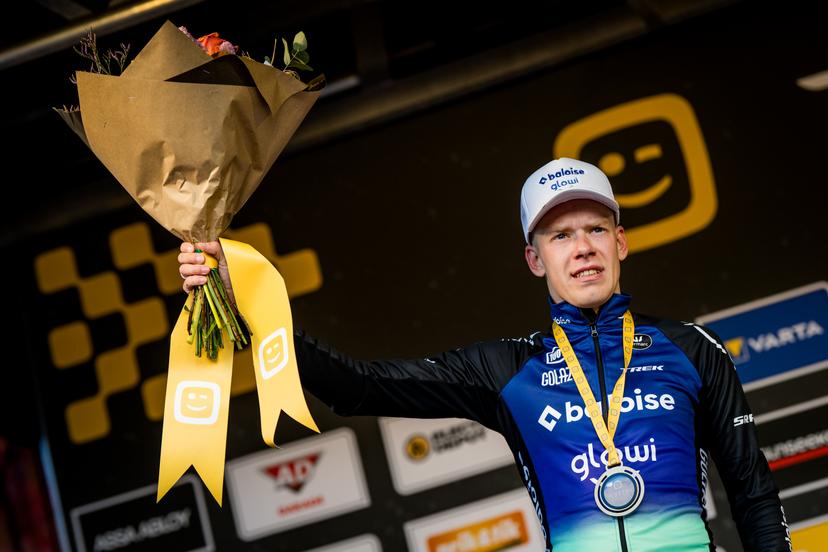 Dutch Pim Ronhaar pictured on the podium after the men's elite race of the Superprestige race of Overijse, stage 2 (out of 8) in the Superprestige cyclocross competition, in Overijse, Sunday 26 October 2025. BELGA PHOTO JASPER JACOBS
