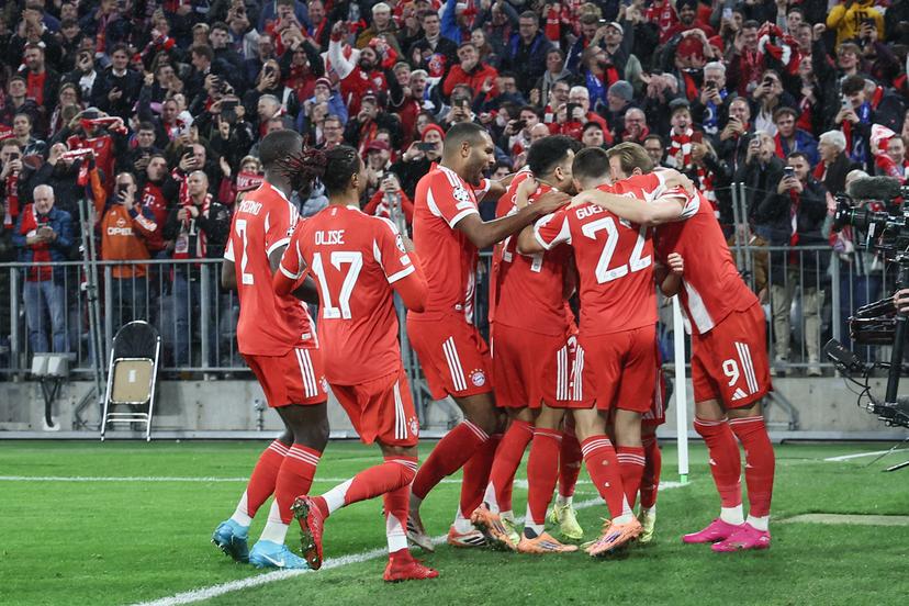 Bayern's Lennart Karl celebrates after scoring during a game between German club FC Bayern Munchen and Belgian soccer team Club Brugge, on Wednesday 22 October 2025 in Munich, Germany, on day three of the League phase of the UEFA Champions League tournament. BELGA PHOTO BRUNO FAHY