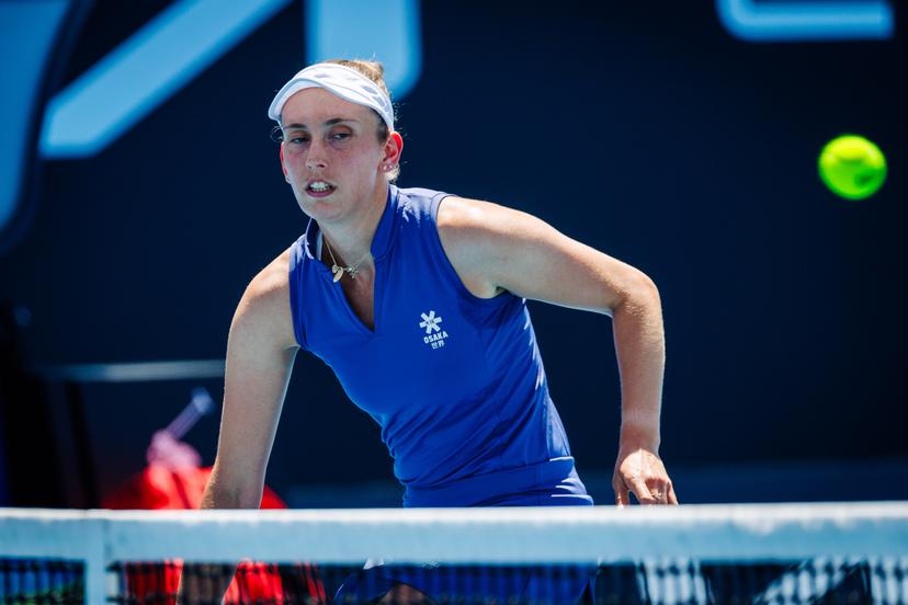 Belgian Elise Mertens pictured during a doubles tennis match between Belgian-Australian pair Mertens-Perez and Australian-Ukrainian pair Aiava-Kostyuk, in the second round of the women's doubles at the 'Australian Open' Grand Slam tennis tournament, Saturday 18 January 2025 in Melbourne Park, Melbourne, Australia. The 2025 edition of the Australian Grand Slam takes place from January 12th to January 26th. BELGA PHOTO PATRICK HAMILTON BELGIUM ONLY