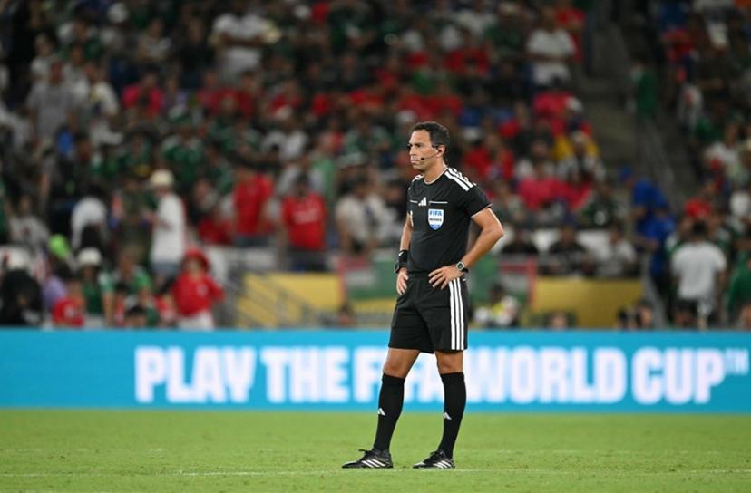 Argentine referee Facundo Tello officiates during the 2026 World Cup Group A football match between South Africa and South Korea at the Monterrey Stadium in Guadalupe, Mexico, on June 24, 2026.   Yuri CORTEZ / AFP