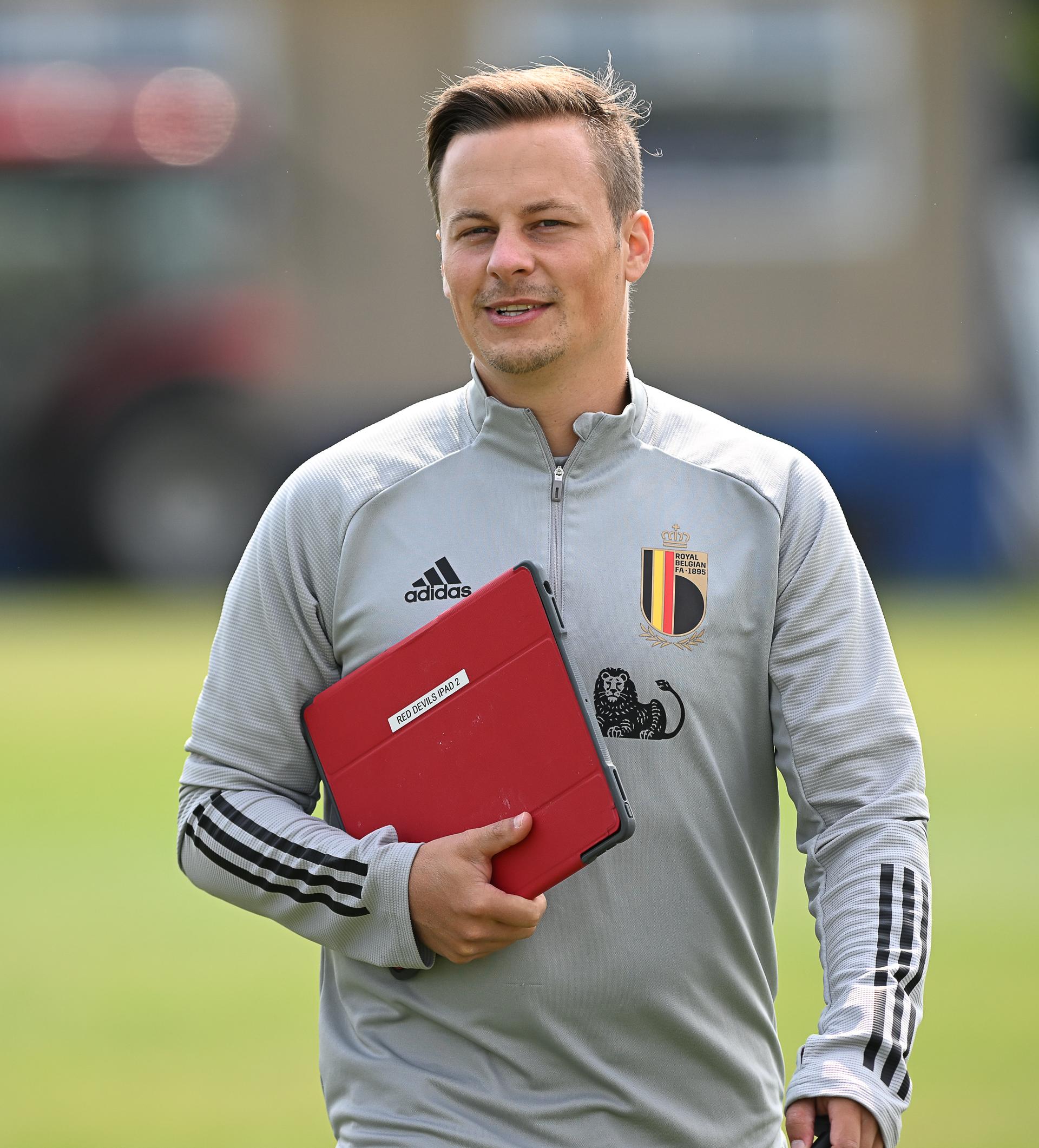 Belgium's assistant coach Thomas Jansen pictured ahead of a training session of Belgium's national women's soccer team the Red Flames, Wednesday 20 July 2022 in Wigan, England. On Friday the team will meet Sweden in the quarter-finals of the 2022 UEFA European Women's Football Championship. BELGA PHOTO DAVID CATRY