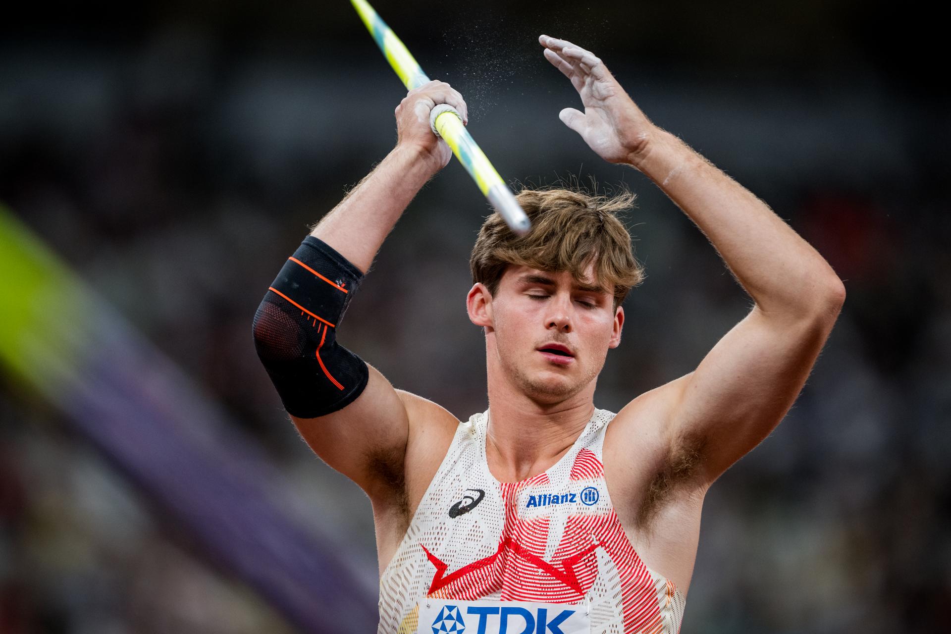 Belgian Jente Hauttekeete pictured in action during the Javelin Throw event of the men's Decathlon competition, at the World Athletics Championships in Tokyo, Japan, on Sunday 21 September 2025. The outdoor Worlds are taking place from 13 to 21 September. BELGA PHOTO JASPER JACOBS