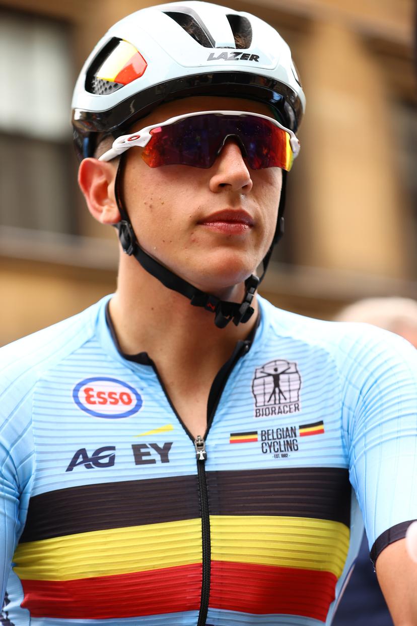 Belgian Steffen De Schuyteneer pictured after the men junior road race at the UCI World Championships Cycling, in Glasgow, Scotland, Saturday 05 August 2023. UCI organizes the worlds with all cycling disciplines, road cycling, indoor cycling, mountain bike, BMX racing, road paracycling and indoor paracycling, in Glasgow from 05 to 13 August. BELGA PHOTO DAVID PINTENS