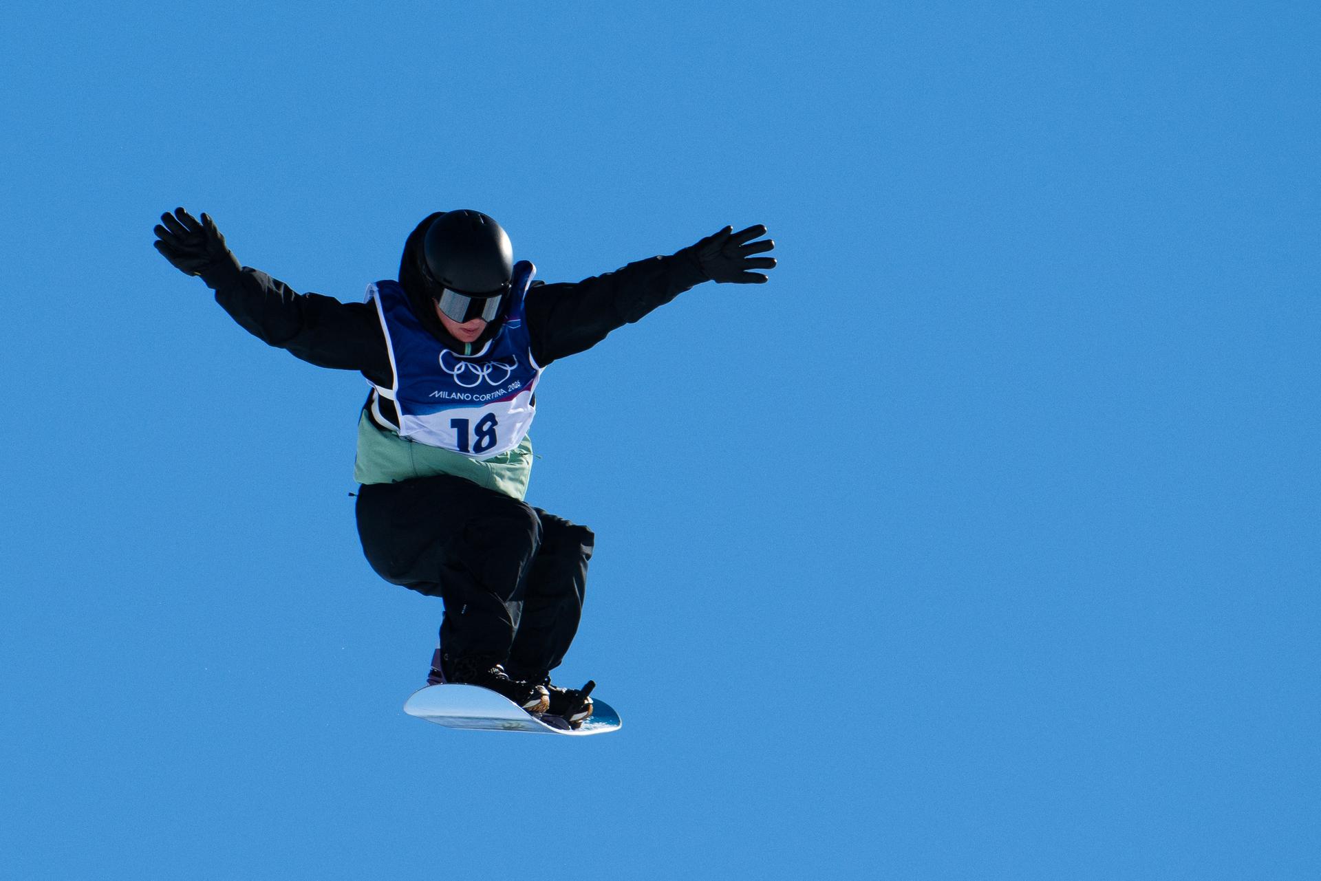 Sky Remans of Belgium competes during the Women's Snowboard Slopestyle Qualification on day nine of the Milano Cortina 2026 Winter Olympic games at Livigno Snow Park on February 15, 2026 in Livigno, Italy. Photo by Laurent Zabulon/ABACAPRESS.COM/ BENELUX ONLY