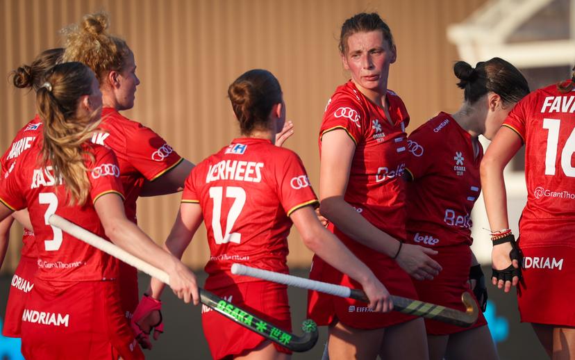 Belgium's Stephanie Vanden Borre celebrates after scoring during a hockey game between Belgian national team Red Panthers and Netherlands, Thursday 25 June 2026 in Wavre, match 14/16 in the group stage of the women's FIH Pro League competition. BELGA PHOTO VIRGINIE LEFOUR