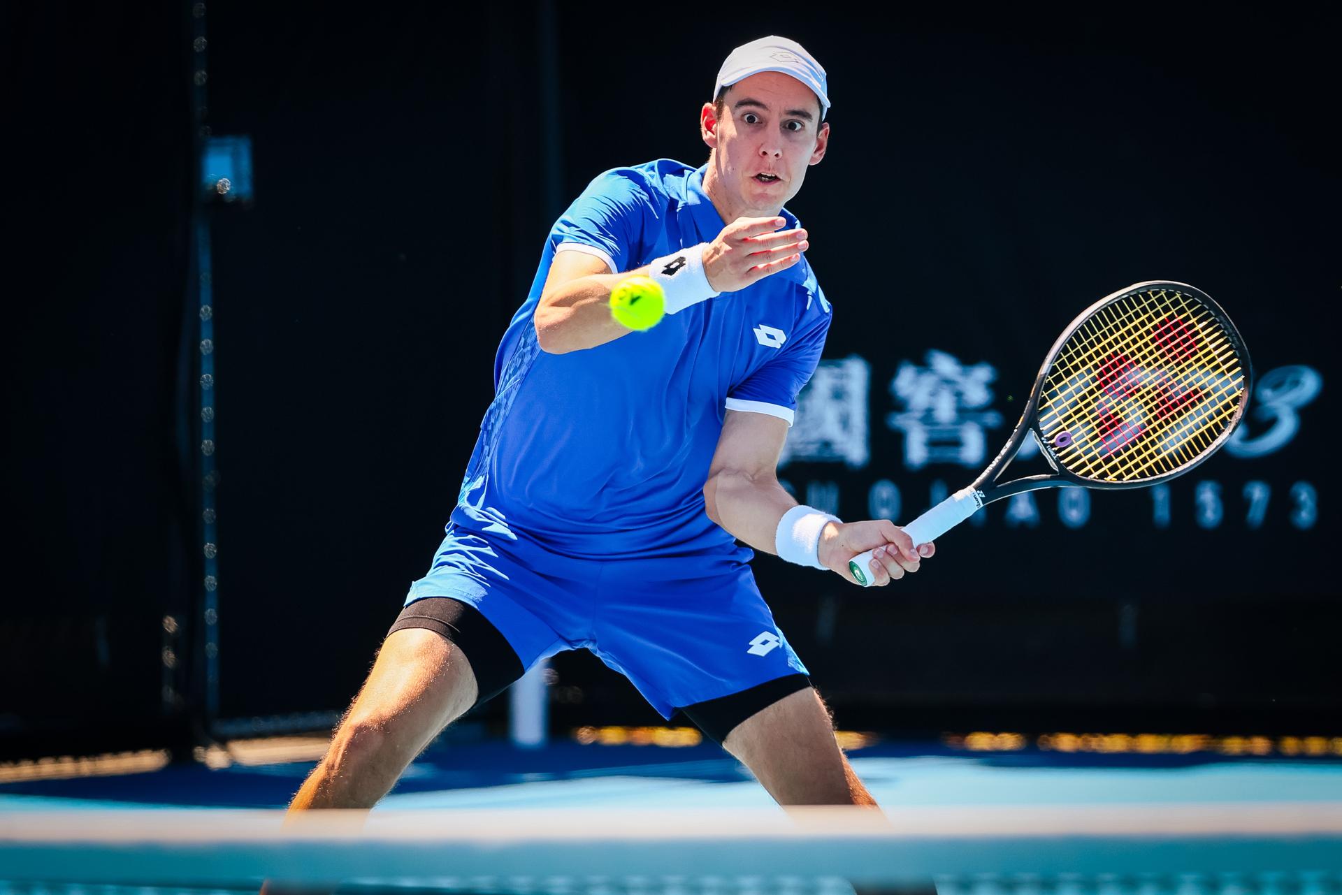 Belgian Joran Vliegen pictured during a doubles tennis match between Belgian-Spanish pair Vliegen-Bucsa and American pair Krajicek-Ram, in the first round of the mixed doubles at the 'Australian Open' Grand Slam tennis tournament, Thursday 16 January 2025 in Melbourne Park, Melbourne, Australia. The 2025 edition of the Australian Grand Slam takes place from January 12th to January 26th. BELGA PHOTO PATRICK HAMILTON BELGIUM ONLY