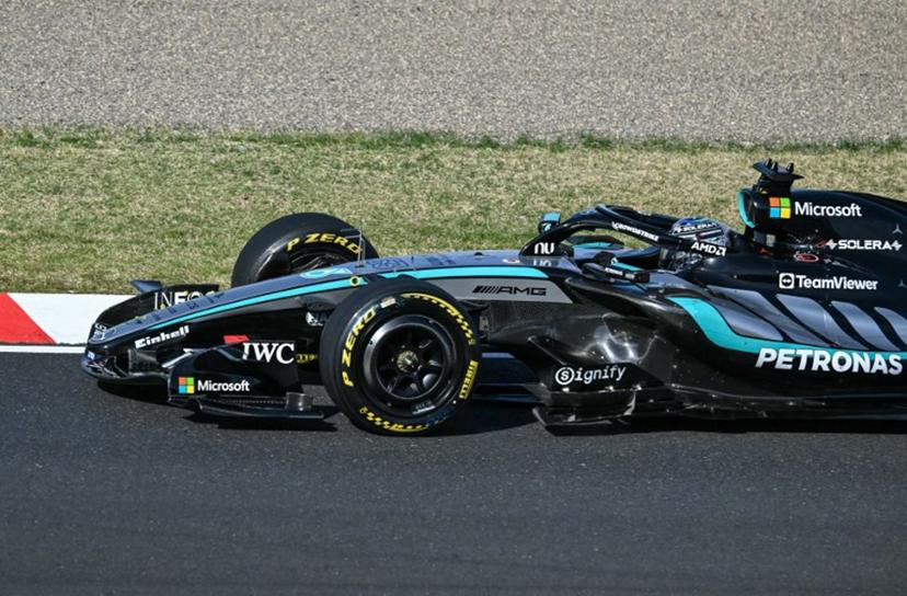Mercedes' British driver George Russell drives during the second practice session ahead of the Formula One Japanese Grand Prix at the Suzuka circuit in Suzuka, Mie prefecture on March 27, 2026.  ANDREW CABALLERO-REYNOLDS / AFP