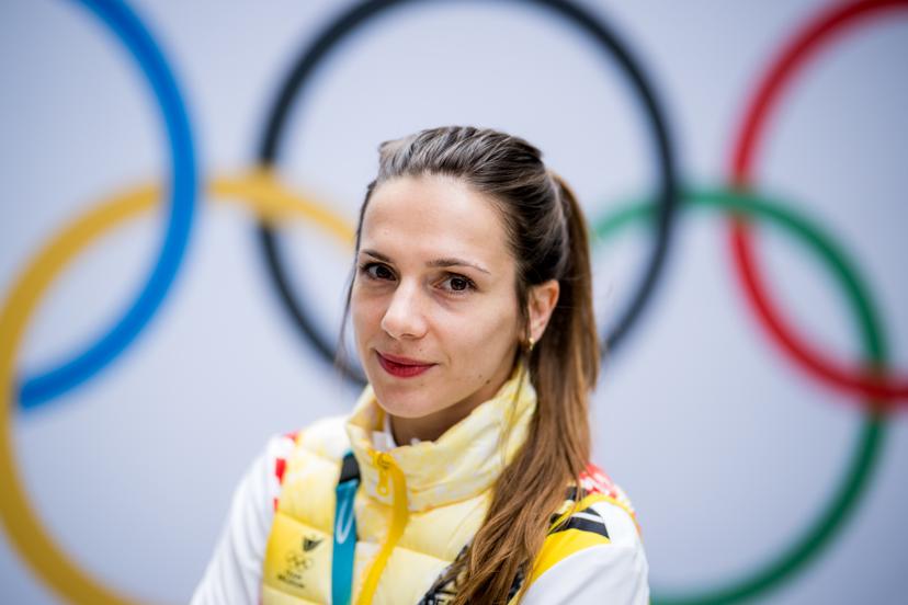Belgian shorttrack skater Hanne Desmet pictured during a press conference at the Milano Cortina 2026 Olympic Winter Games, on Sunday 08 February 2026 in Milan, Italy. The XXV Winter Olympics take place from 6 to 22 February 2026 in Italy. BELGA PHOTO JASPER JACOBS