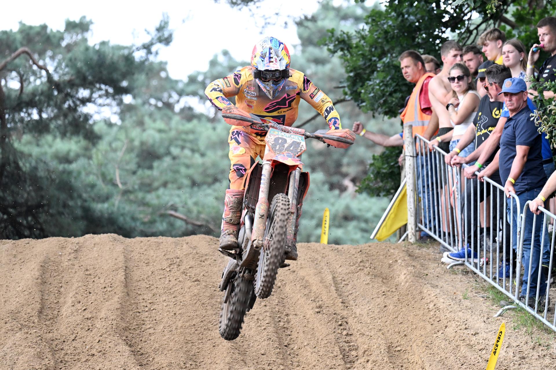 Dutch Jeffrey Herlings is pictured in action during the Belgian Championships motocross at Keiheuvel, in Balen, Thursday 15 August 2024. BELGA PHOTO MAARTEN STRAETEMANS