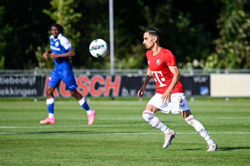 Utrecht's Othmane Boussaid pictured in action during a friendly soccer game between Belgian KAA Gent and Dutch FC Utrecht, during their summer training camp in Alkmaar, The Netherlands on Wednesday 12 July 2023, to prepare for the upcoming 2023-2024 season. BELGA PHOTO TOM GOYVAERTS