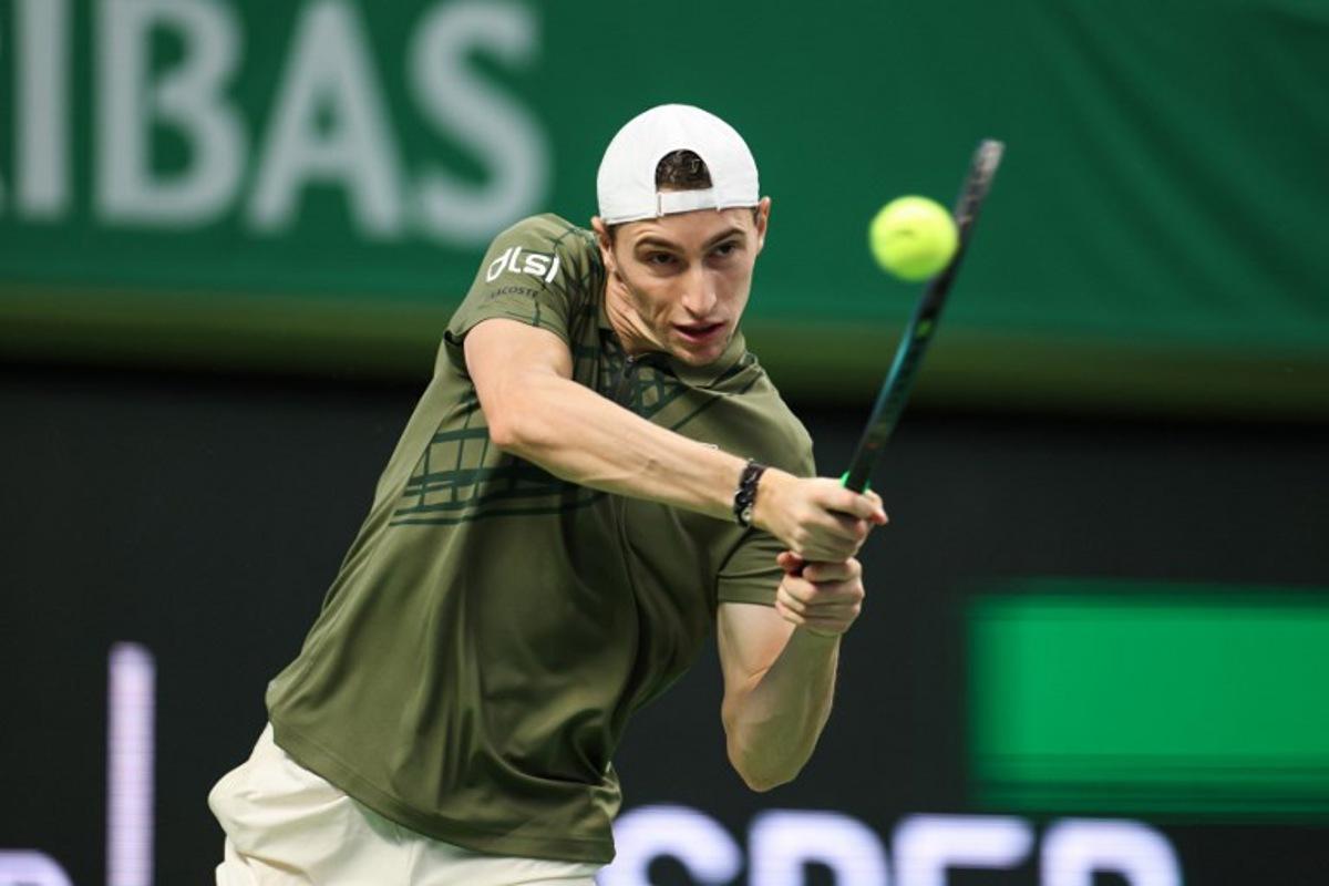 France's Ugo Humbert returns the ball to Norway's Casper Ruud (not in picture) during the singles final match of the BNP Paribas Nordic Open tennis tournament at the Royal Swedish Tennis Hall in Stockholm, Sweden, on October 19, 2025.  Nils Petter NILSSON / TT News Agency / AFP