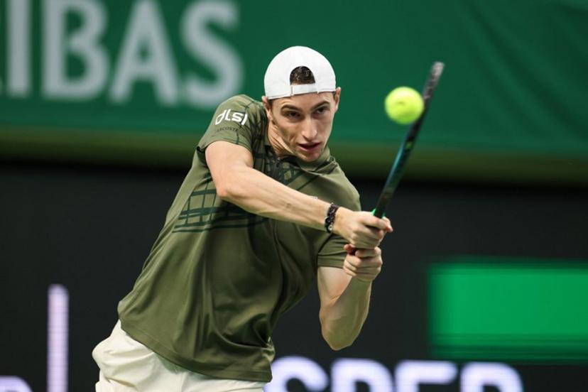 France's Ugo Humbert returns the ball to Norway's Casper Ruud (not in picture) during the singles final match of the BNP Paribas Nordic Open tennis tournament at the Royal Swedish Tennis Hall in Stockholm, Sweden, on October 19, 2025.  Nils Petter NILSSON / TT News Agency / AFP