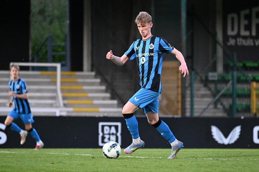 Club's Tobias Lund Jensen pictured in action during a soccer game between Club NXT and Royal Francs Borains, Friday 18 April 2025 in Roeselare, on the 30th and last day of the 2024-2025 'Challenger Pro League' 1B second division of the Belgian championship. BELGA PHOTO MAARTEN STRAETEMANS