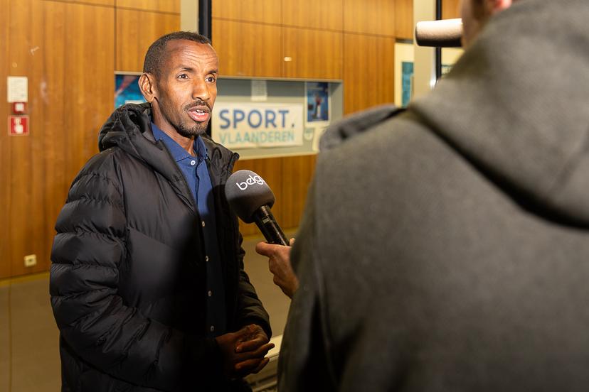 Belgian athlete Bashir Abdi pictured at a press conference of Atletiek Vlaanderen after an information session for the athletes following the commotion of the past weeks regarding the top-level sports policy, Friday 08 November 2024 in Gent. BELGA PHOTO JAMES ARTHUR GEKIERE