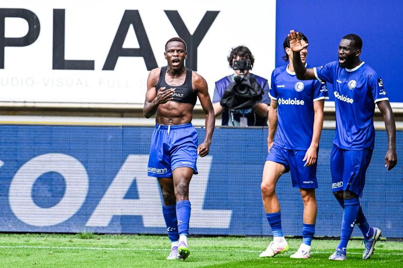Gent's Hyllarion Goore celebrates after scoring during a soccer match between KAA Gent and CLub Brugge, Sunday 31 August 2025 in Gent, on day 6 of the 2025-2026 'Jupiler Pro League' first division of the Belgian championship. BELGA PHOTO TOM GOYVAERTS