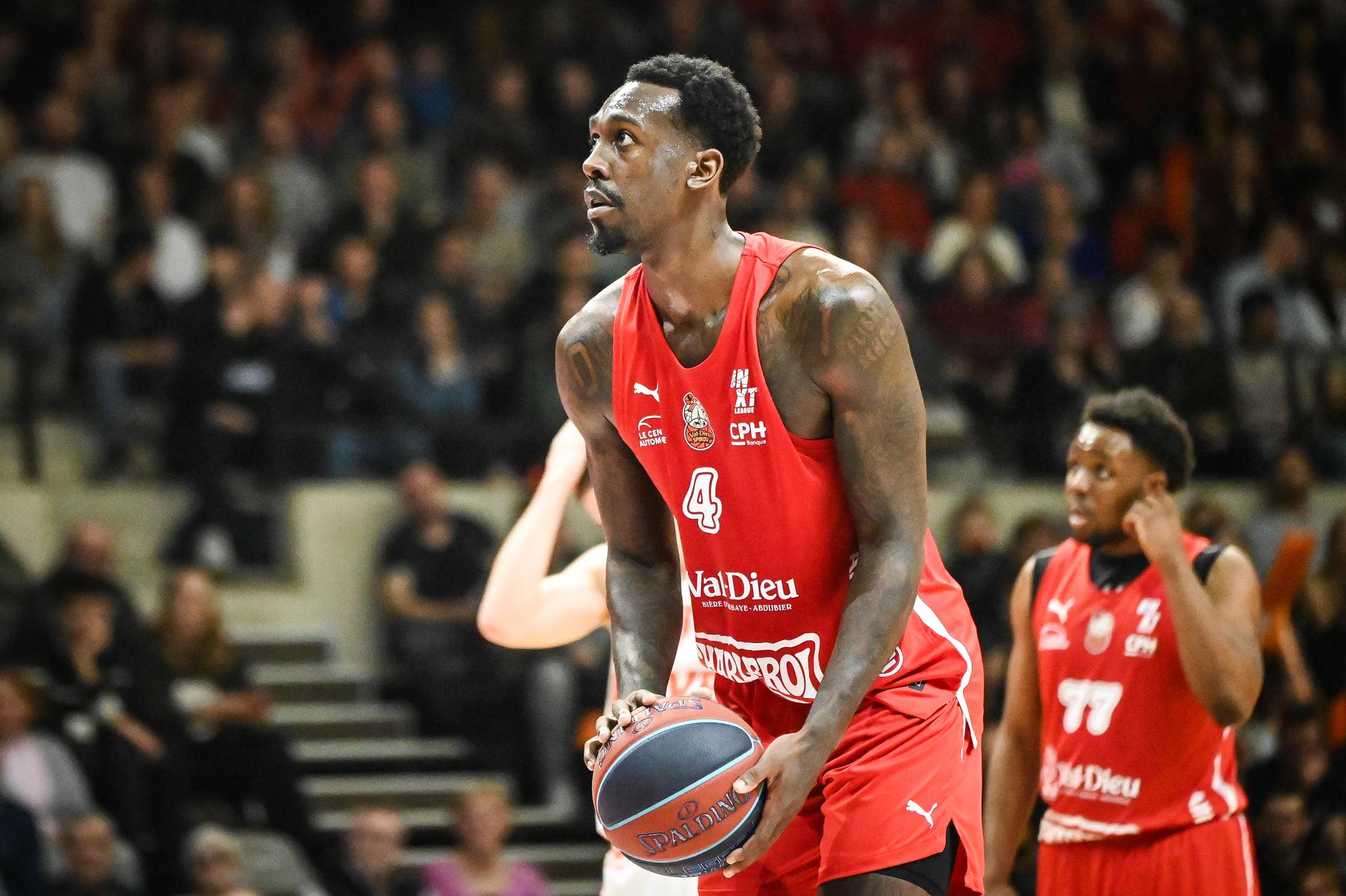 Spirou's Juwan Gary pictured during a basketball match between Leuven Bears and Spirou Charleroi, Saturday 07 February 2026, in Leuven, in the semifinals of the Men's Lotto Basketball Cup competition. BELGA PHOTO ELIAS ROM