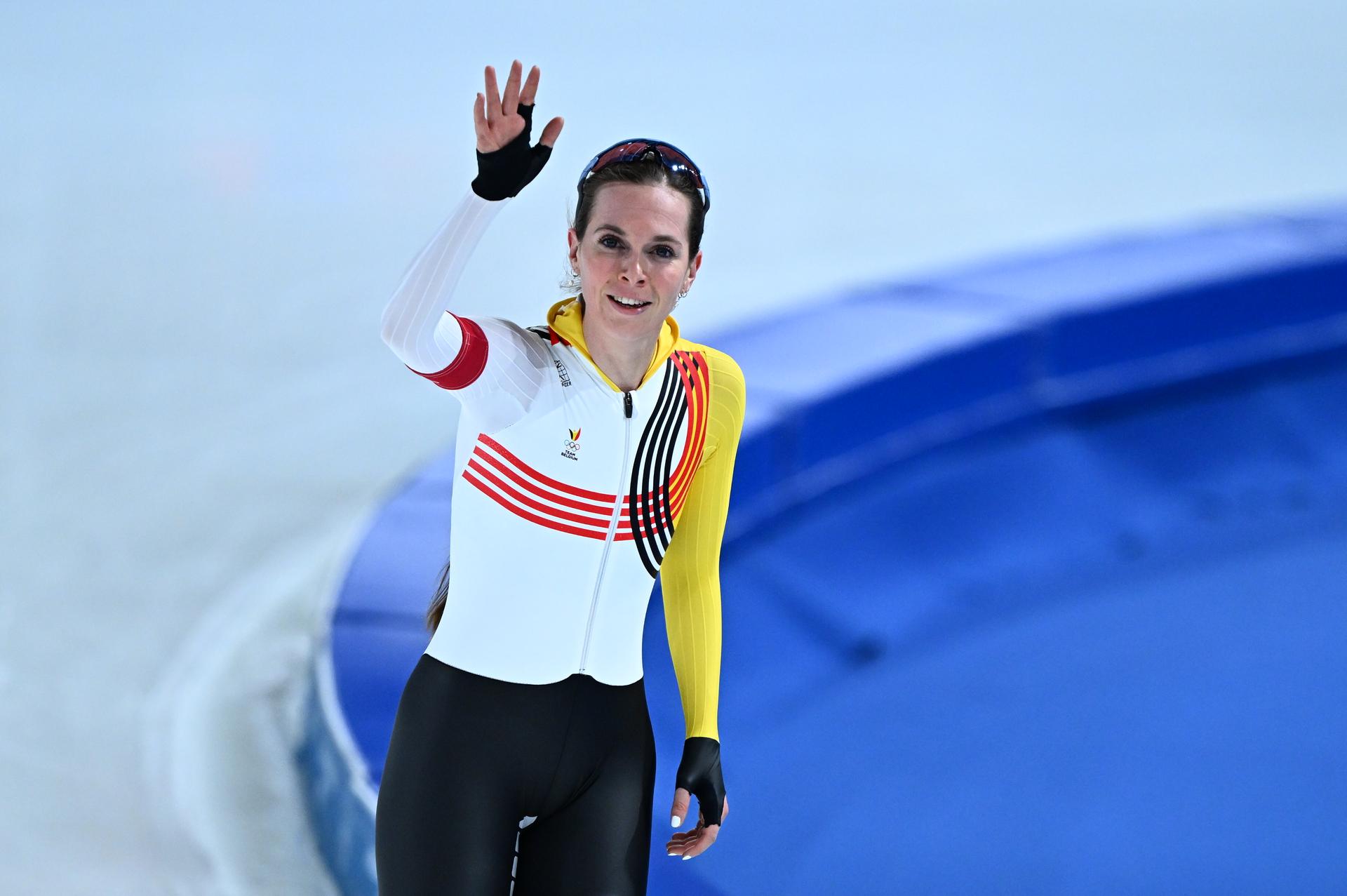 Belgian speed skater Sandrine Tas reacts after her race in the Women's 3000m speed skating race on the first day of the Milano Cortina 2026 Olympic Winter Games, on Saturday 07 February 2026 in Milan, Italy. The XXV Winter Olympics take place from 6 to 22 February 2026 in Italy. BELGA PHOTO JASPER JACOBS