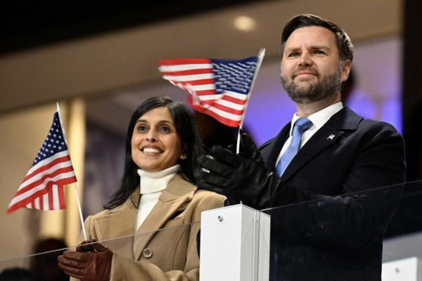 US Vice President JD Vance and US second lady Usha Vance watch the opening ceremony of the Milano Cortina 2026 Winter Olympic Games at the San Siro stadium in Milan, northern Italy, on February 6, 2026.  Alexander NEMENOV / AFP