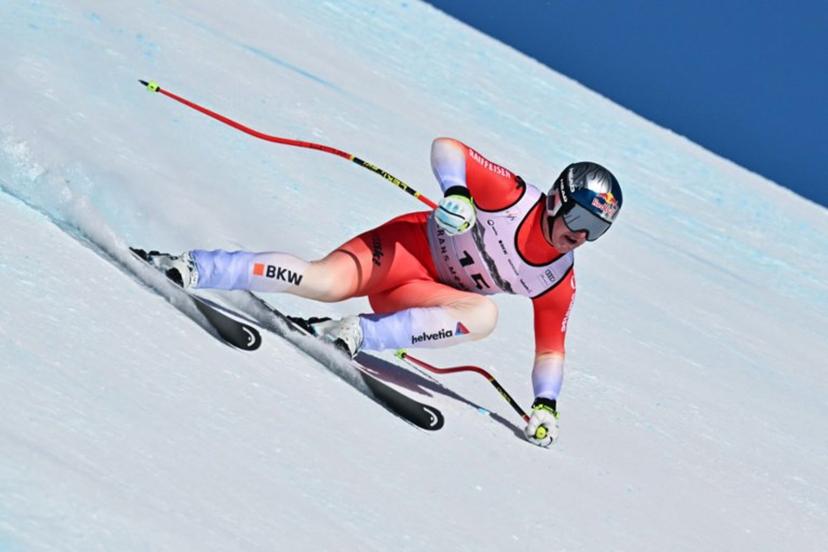Switzerland's Franjo Von Allmen competes in the men's downhill race part of the FIS Alpine Ski World Cup 2025-2026, in Crans Montana, Switzerland, on February 1, 2026.  Fabrice COFFRINI / AFP