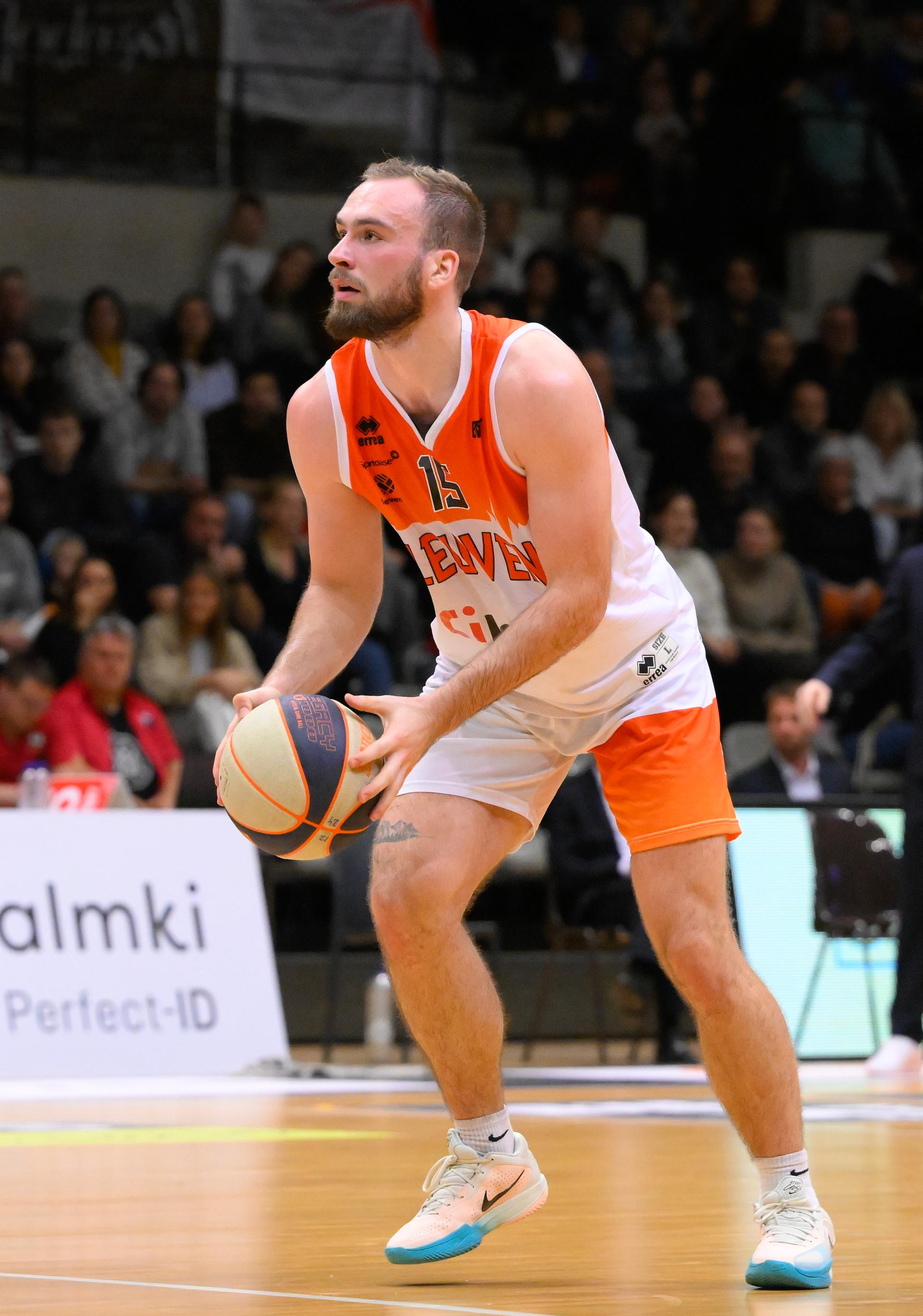 Leuven's Noah Freidel controls the ball during a basketball match between Leuven Bears and Mons-Hainaut, Saturday 07 December 2024 in Leuven, on day 14 of the 'BNXT League' Belgian/ Dutch first division basket championship. BELGA PHOTO JOHN THYS