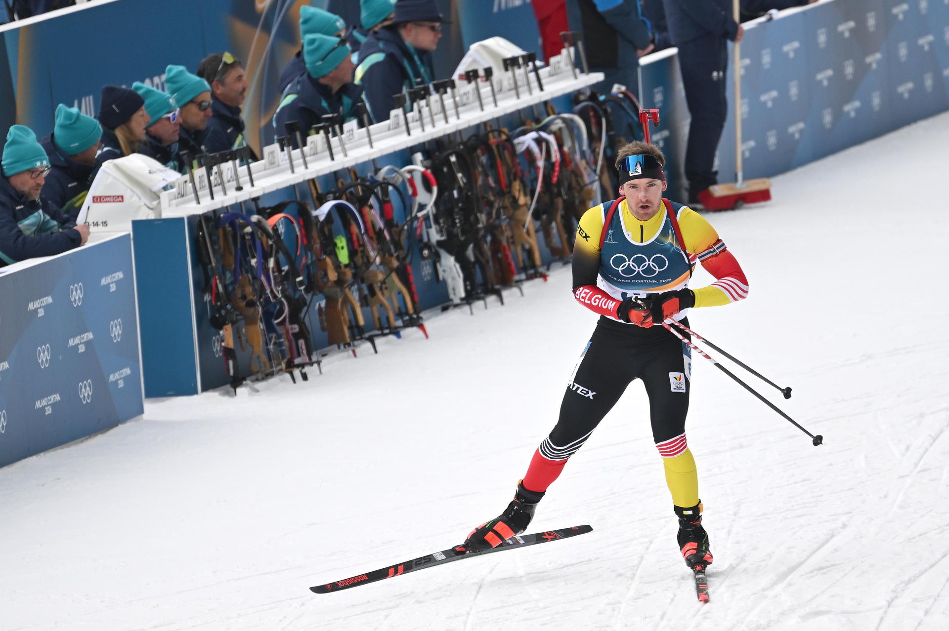 Belgian biathlete Claude Florent (61) pictured in action during the Biathlon Men's 20km Individual competition at the Anterselva Biathlon Arena in Cortina, part of the Milano Cortina 2026 Olympic Winter Games, on Tuesday 10 February 2026, Italy. The XXV Winter Olympics take place from 6 to 22 February 2026 in Italy. BELGA PHOTO ANTHONY BEHAR - BENELUX ONLY
