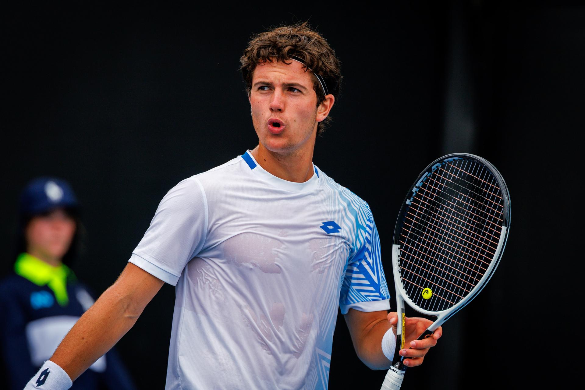 Belgium's Gilles-Arnaud Bailly pictured during a third round qualifying match in the men's singles against USA's Damm at the Australian Open, Melbourne Park, Melbourne on Thursday 15 January 2026.  BELGA PHOTO PATRICK HAMILTON  --- BENELUX ONLY   ---