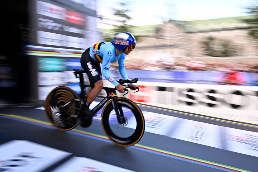 Belgium's Remco Evenepoel pictured at the start of the men's elite individual time trial race (39,2km) at the cycling UCI Road World Championship, in Montreal, Canada, Sunday 20 September 2026. BELGA PHOTO JASPER JACOBS