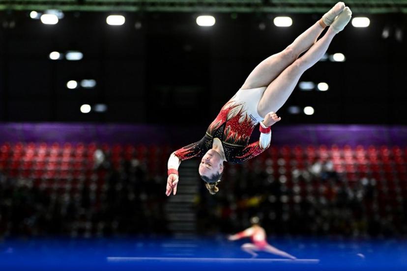 Belgium's Jade Vansteenkiste competes on the Floor during the Seniors Women's All-Around Finals event at the 35th Artistic Gymnastics European Women's Championships, in Rimini, on the Adriatic coast, northeastern Italy, on May 2, 2024.  GABRIEL BOUYS / AFP