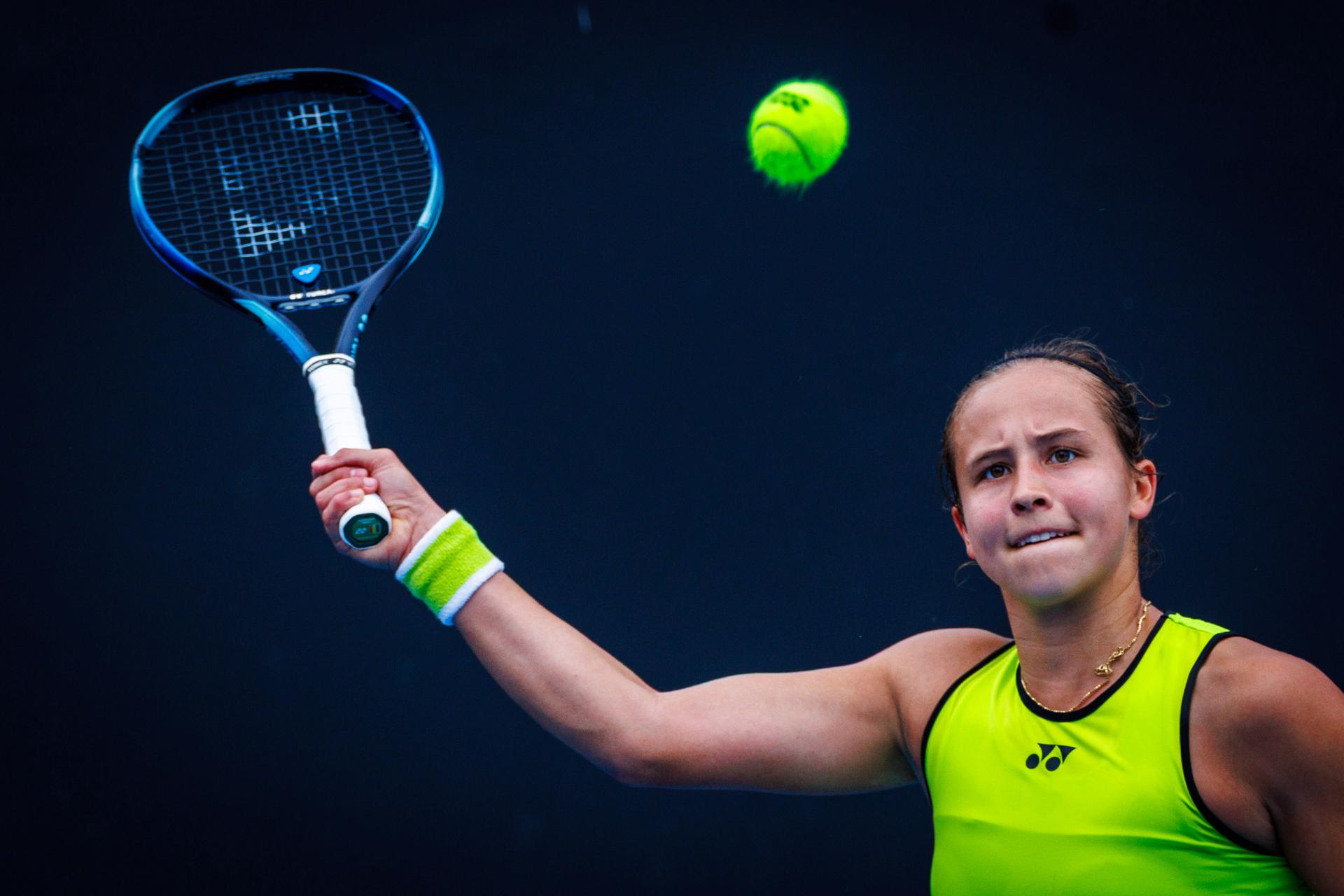 Belgium¿s Hanne Vandewinkel during a qualifying match against USA¿s Carol Young Suh at the Australian Open, Melbourne Park, Melbourne, January 13, 2026.    Photo by Patrick Hamilton/SIPA USA) ---  BENELUX ONLY     ---