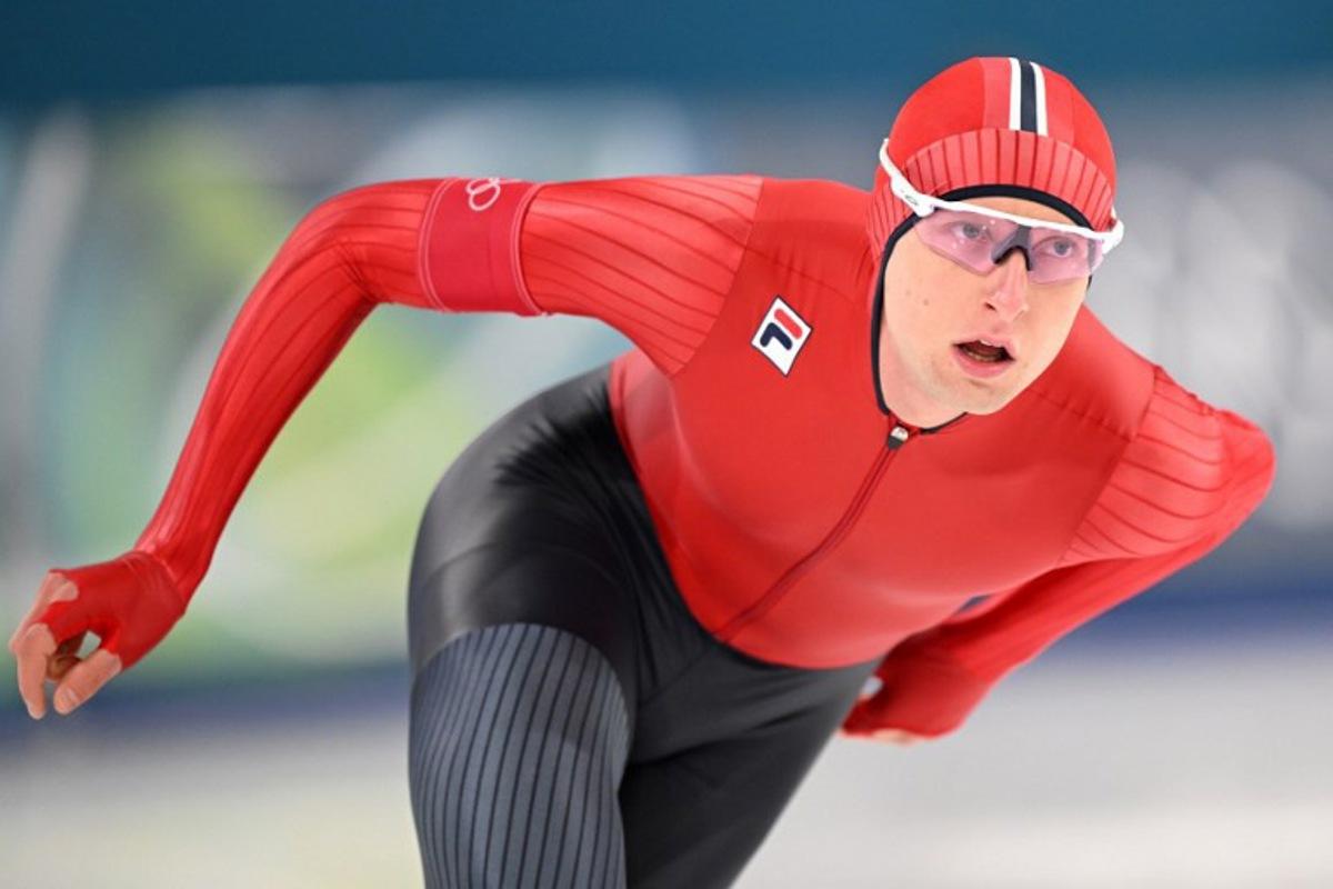 Norway's Sander Eitrem competes in the speed skating men's 1500m during the Milano Cortina 2026 Winter Olympic Games at Milano Speed Skating Stadium in Milan on February 19, 2026.  Daniel MUNOZ / AFP
