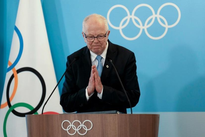 President of the International Biathlon Union Olle Dahlin  thanks the audience during the IOC session at the Milano Cortina 2026 Winter Olympic Games in Milan on February 22, 2026.  Luca Bruno / POOL / AFP