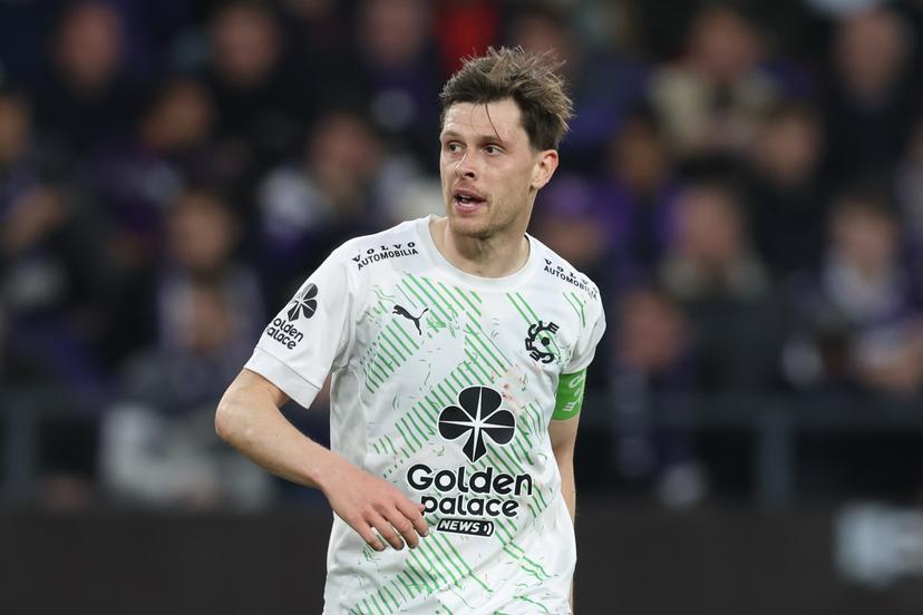Cercle's Hannes Van der Bruggen celebrates after scoring during a soccer match between RSC Anderlecht and Cercle Brugge, Sunday 22 March 2026 in Brussels, on day 30 of the 2025-2026 'Jupiler Pro League' first division of the Belgian championship. BELGA PHOTO BRUNO FAHY