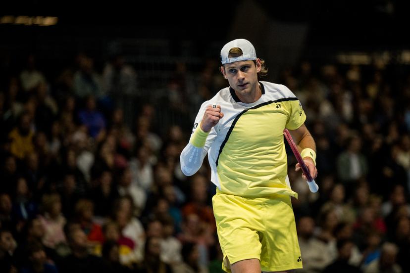 Zizou Bergs of Belgium celebrates during the European Open ATP tennis tournament in Brussels, on Friday 23 October 2026. This year's edition of the tournament is taking place from 17 to 25 October BELGA PHOTO JASPER JACOBS