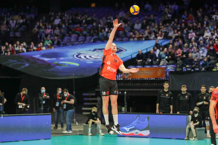 Gent's Martijn Colson pictured during the match between Caruur Volley Gent and Lindemans Aalst, the final match in the men Belgian volleyball cup competition, Sunday 27 February 2022 in Merksem, Antwerp. BELGA PHOTO MARIJN DE KEYZER