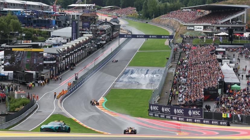 Riders behind the safety car at the Grand Prix F1 of Belgium race, in Spa-Francorchamps, Sunday 27 July 2025. The Spa-Francorchamps Formula One Grand Prix takes place this weekend, from July 24th to July 27th. BELGA PHOTO BENOIT DOPPAGNE