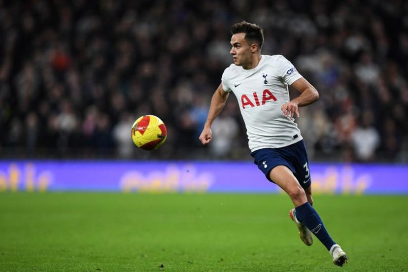 Tottenham Hotspur's Spanish defender Sergio Reguilon controls the ball during the FA Cup fourth round football match between Tottenham Hotspur and Brighton and Hove Albion at the Tottenham Hotspur Stadium in London, on February 5, 2022.  Daniel LEAL / AFP