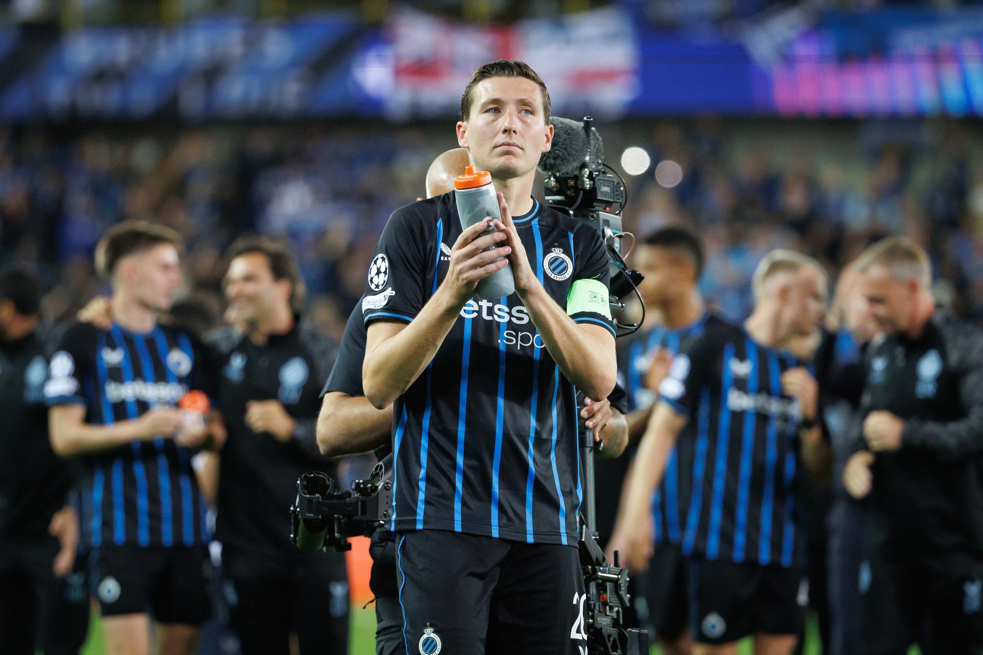 Club's Hans Vanaken celebrates after winning a soccer game between Belgian Club Brugge KV and Scottish Glasgow Rangers F.C., Wednesday 27 August 2025 in Brugge, the return leg of the play-offs for the Champions League tournament. Club won the first leg 1-3. BELGA PHOTO KURT DESPLENTER