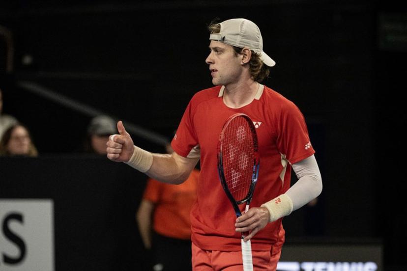 Belgian Zizou Bergs gestures during their semi-final simple tennis match against France's Ugo Humbert at the Marseille Open 13 ATP World Tour in Marseille, southern France on February 15, 2025.  MIGUEL MEDINA / AFP