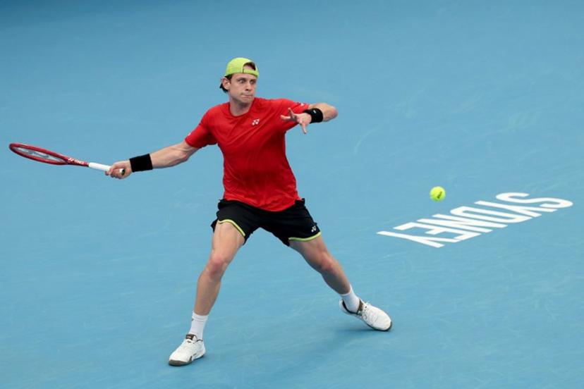 Belgium's Zizou Bergs hits a return to Switzerland's Stan Wawrinka during their men's singles semi-final match at the United Cup tennis tournament in Sydney on January 10, 2026.  DAVID GRAY / AFP