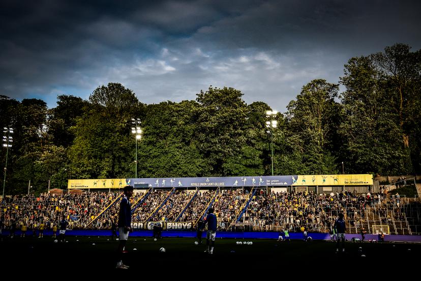 this picture shows the Union's Stade Joseph Marien (Dudenpark - Parc Duden) stadium before a soccer match between Royale Union Saint-Gilloise and KRC Genk, Saturday 03 May 2025 in Brussels, on day 7 (out of 10) of the Champions' Play-offs of the 2024-2025 'Jupiler Pro League' first division of the Belgian championship. BELGA PHOTO BRUNO FAHY