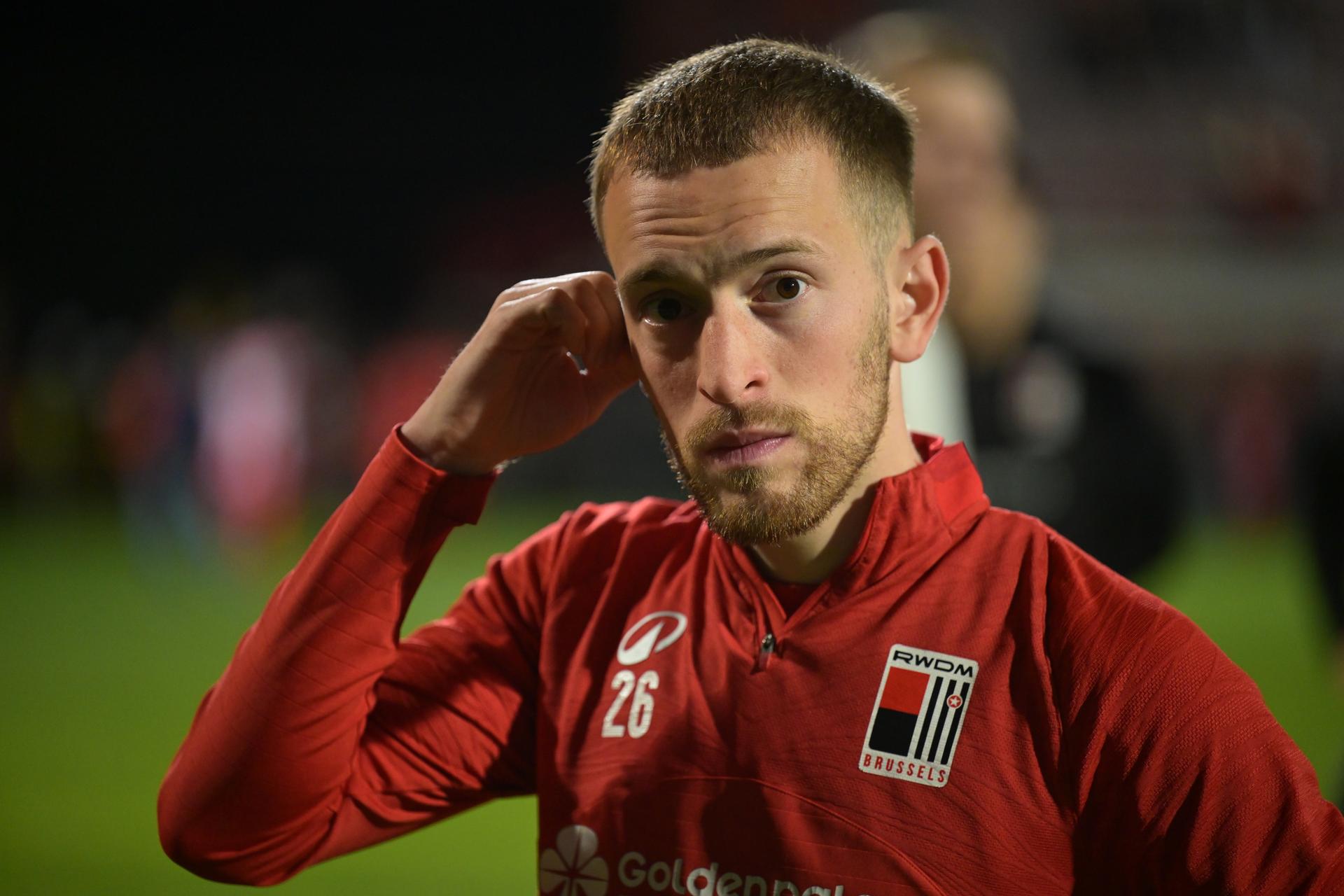 Rwdm's players looks dejected after losing a soccer game between KV Kortrijk and RWDM Brussels, Friday 17 April 2026 in Kortrijk, on day 34 of the 2025-2026 'Challenger Pro League' 1B second division of the Belgian championship. BELGA PHOTO DAVID PINTENS