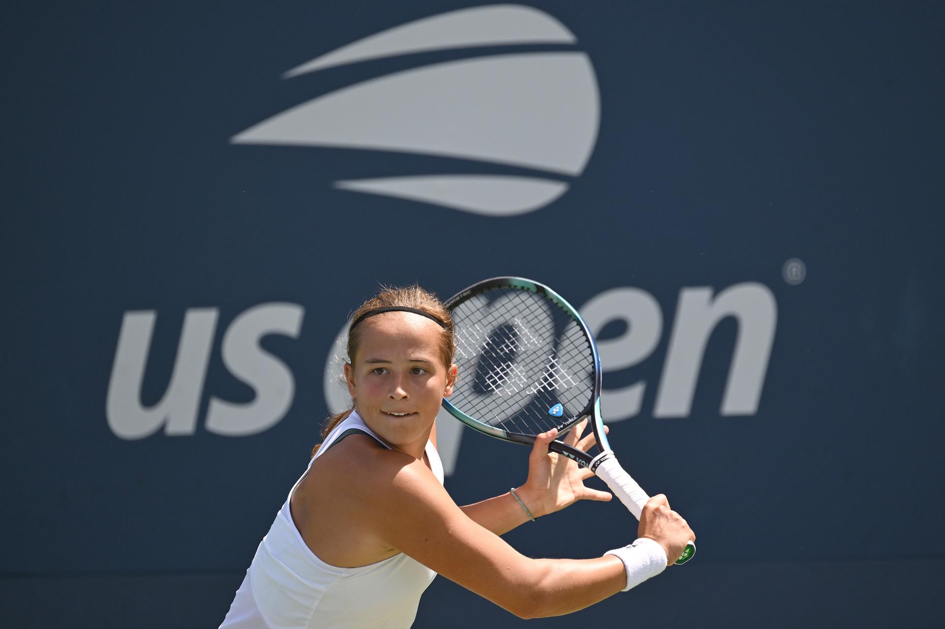 Belgian Hanne Vandewinkel pictured in action during a tennis game against Canadian Stakusic in the first round of the qualifications for the women's singles tournament of the 2025 US Open Grand Slam tennis tournament in New York City, USA, Tuesday 19 August 2025. BELGA PHOTO TONY BEHAR