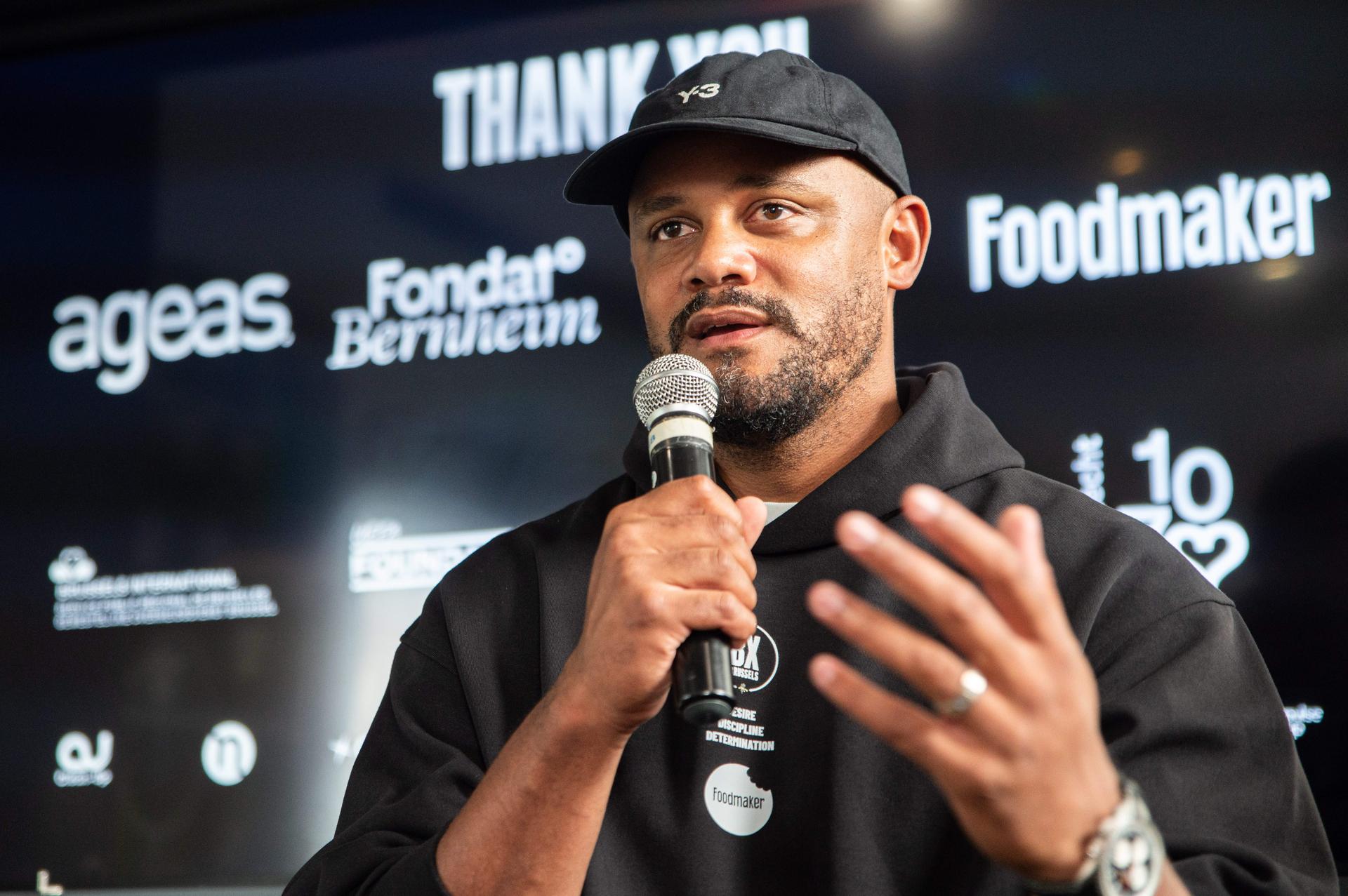 Former international player and FC Bayern's Head Coach Vincent Kompany delivers a speech at a press conference to announce the partnership between the BX Brussels soccer club and Foodmaker on Wednesday 23 September 2026 in Brussels.  BELGA PHOTO EMILE WINDAL