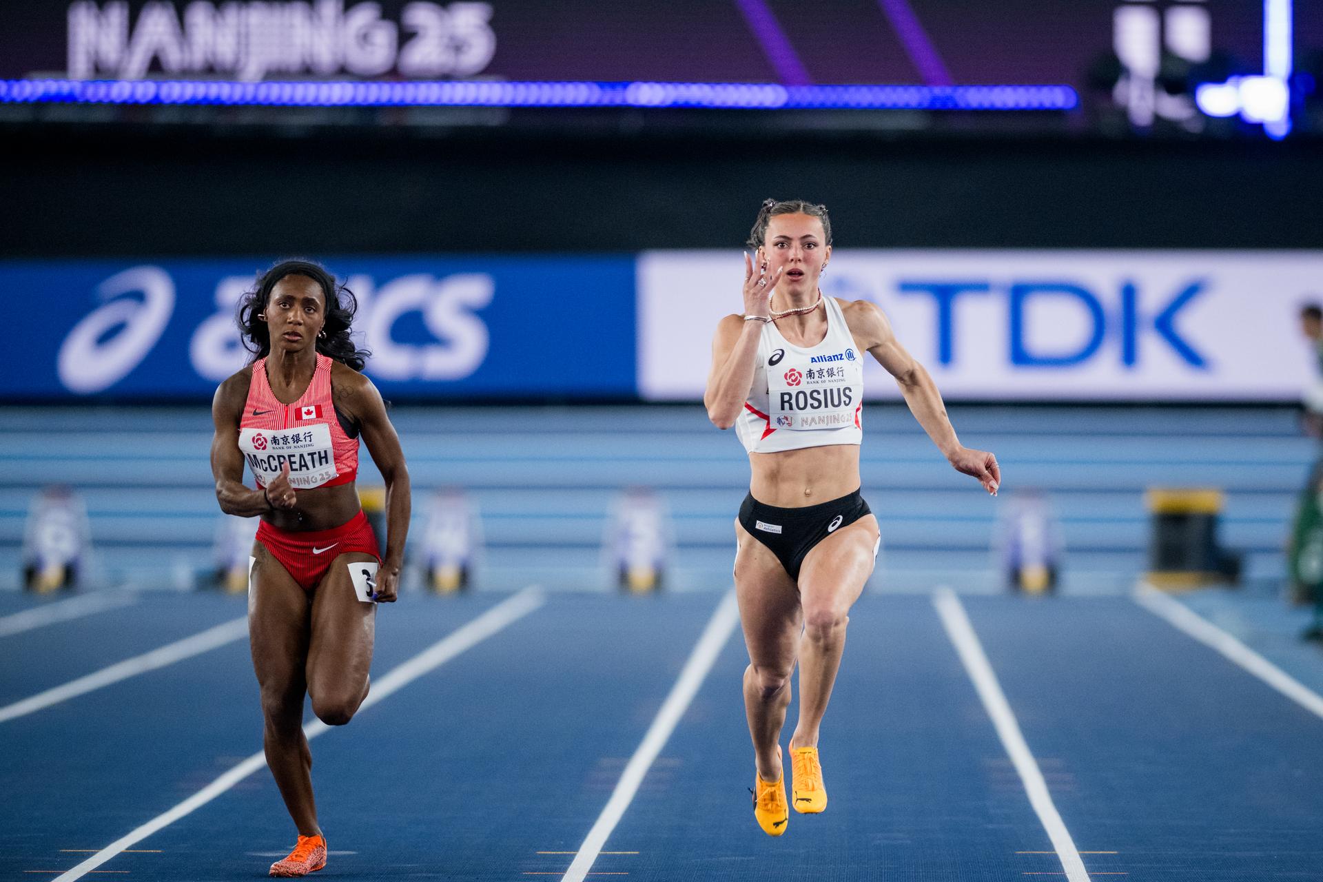 Belgian Rani Rosius pictured in action during the World Athletics Indoor Championships, in Nanjing, China, Saturday 22 March 2025. The championships take place from 21 to 23 March. BELGA PHOTO JASPER JACOBS