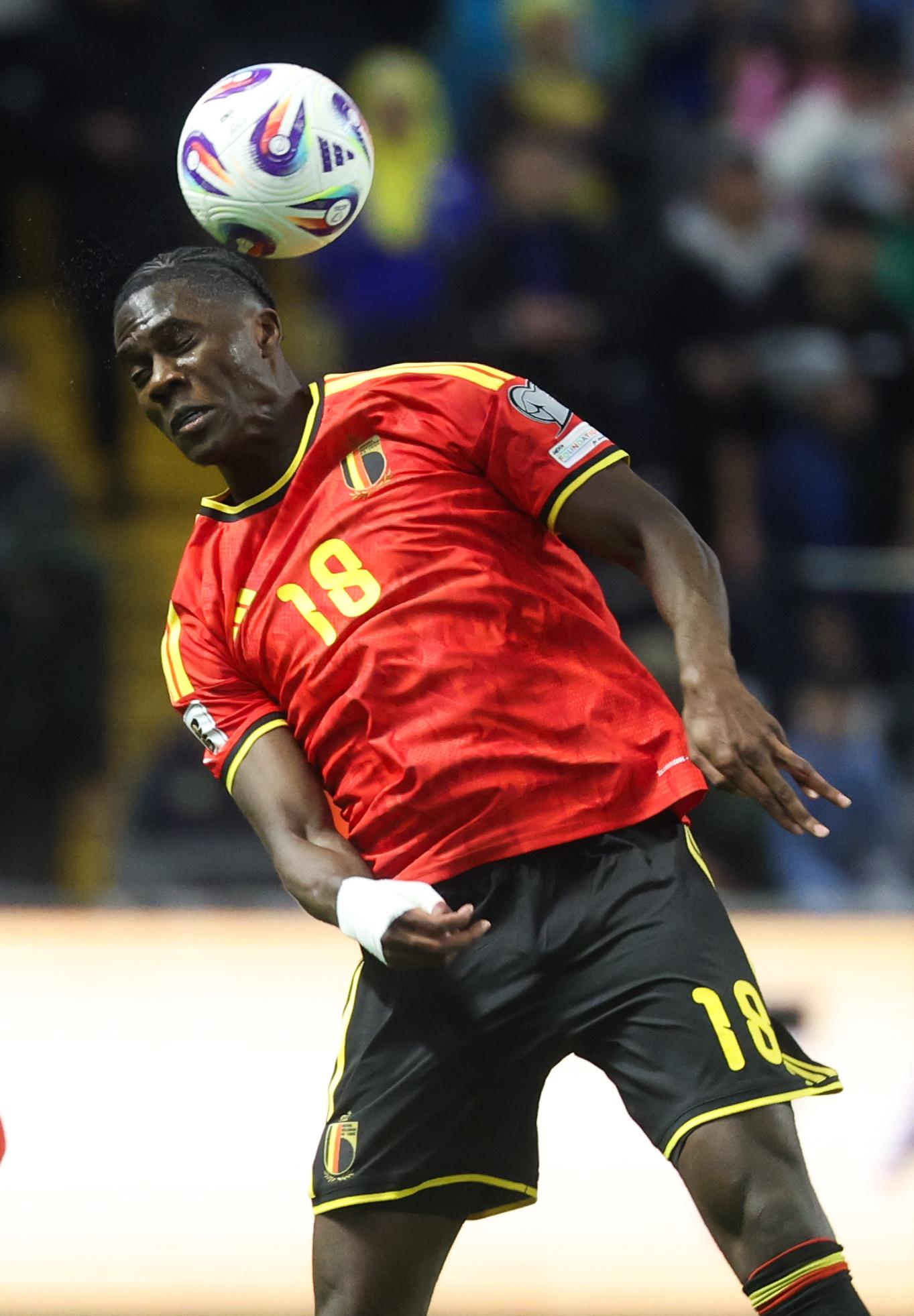 Belgium's Amadou Onana pictured in action during a soccer game between Kazakhstan and Belgium's Red Devils, Saturday 15 November 2025 in Astana, Kazakhstan, qualification game 7/8 for the 2026 FIFA World Cup. BELGA PHOTO VIRGINIE LEFOUR