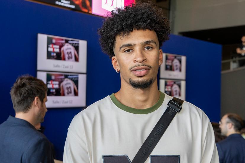 Belgian NBA-player Toumani Camara poses for the photographer at a press vision and avant-premiere of the documentary 'The Belgian Dream', at Kinepolis cinema complex in Brussels, Monday 29 July 2024. BELGA PHOTO NICOLAS MAETERLINCK