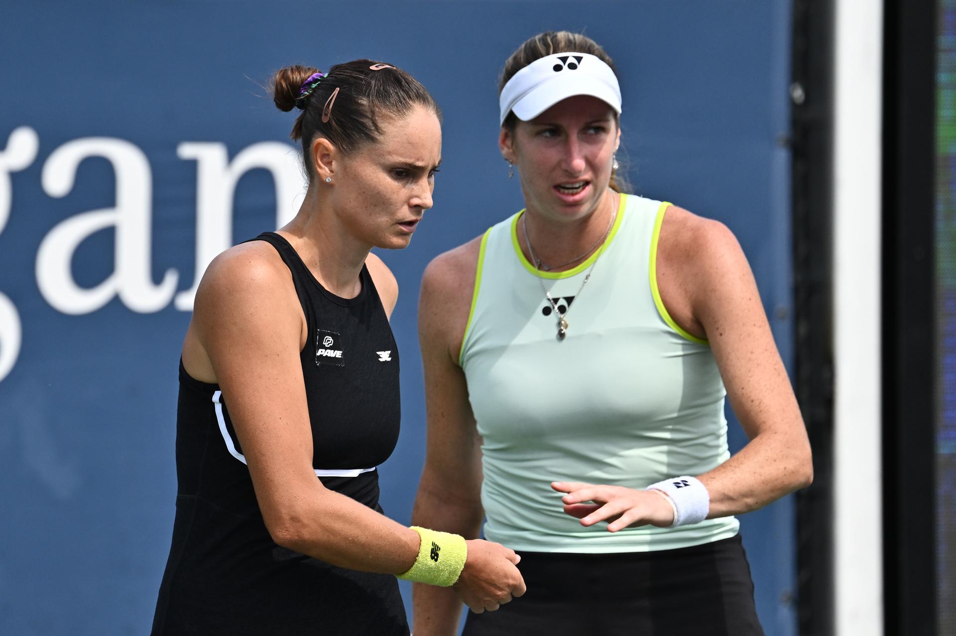 Magali Kempen of Belgium (r) and partner Alexandra Panova play against Makoto Nimoya of Japan and partner Mariia Kozyreva in the Women's Doubles Round 1 of the 2026 US Open Tennis Championship, USTA Billie Jean King National Tennis Center in Flushing Meadow-Corona Park, in the Queens borough of New York, NY, September 3, 2026. (Photo by Anthony Behar/Sipa USA) BELGA PHOTO BENELUX ONLY