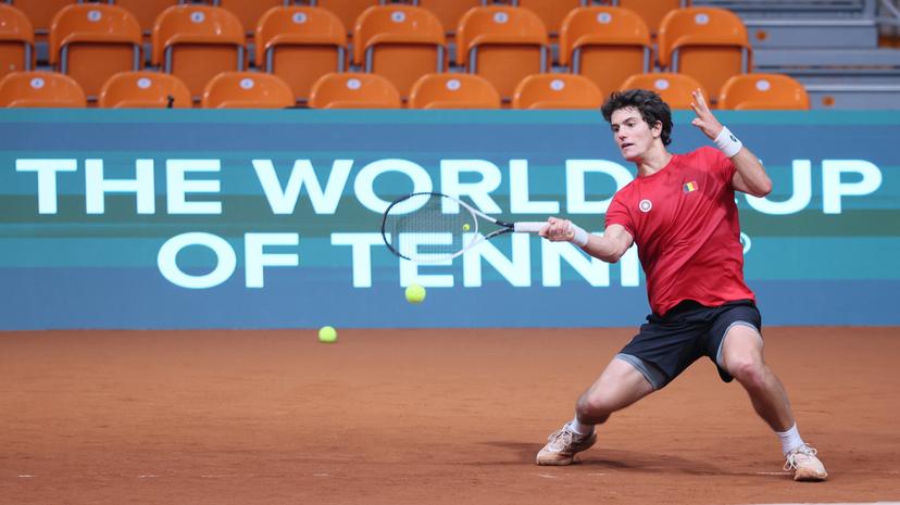 Belgian Gilles-Arnaud Bailly pictured in action duringa a training session of the Belgian team, Friday 06 February 2026, in Plovdiv, Bulgaria. Belgium will compete this weekend in the Davis Cup qualifiers against Bulgaria. BELGA PHOTO BENOIT DOPPAGNE