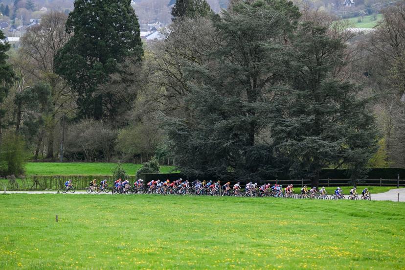 Illustration picture shows the peloton during the women elite race of the Liege-Bastogne-Liege one day cycling event, 142,1km from Liege, over Bastogne to Liege, Sunday 23 April 2023. BELGA PHOTO TOM GOYVAERTS