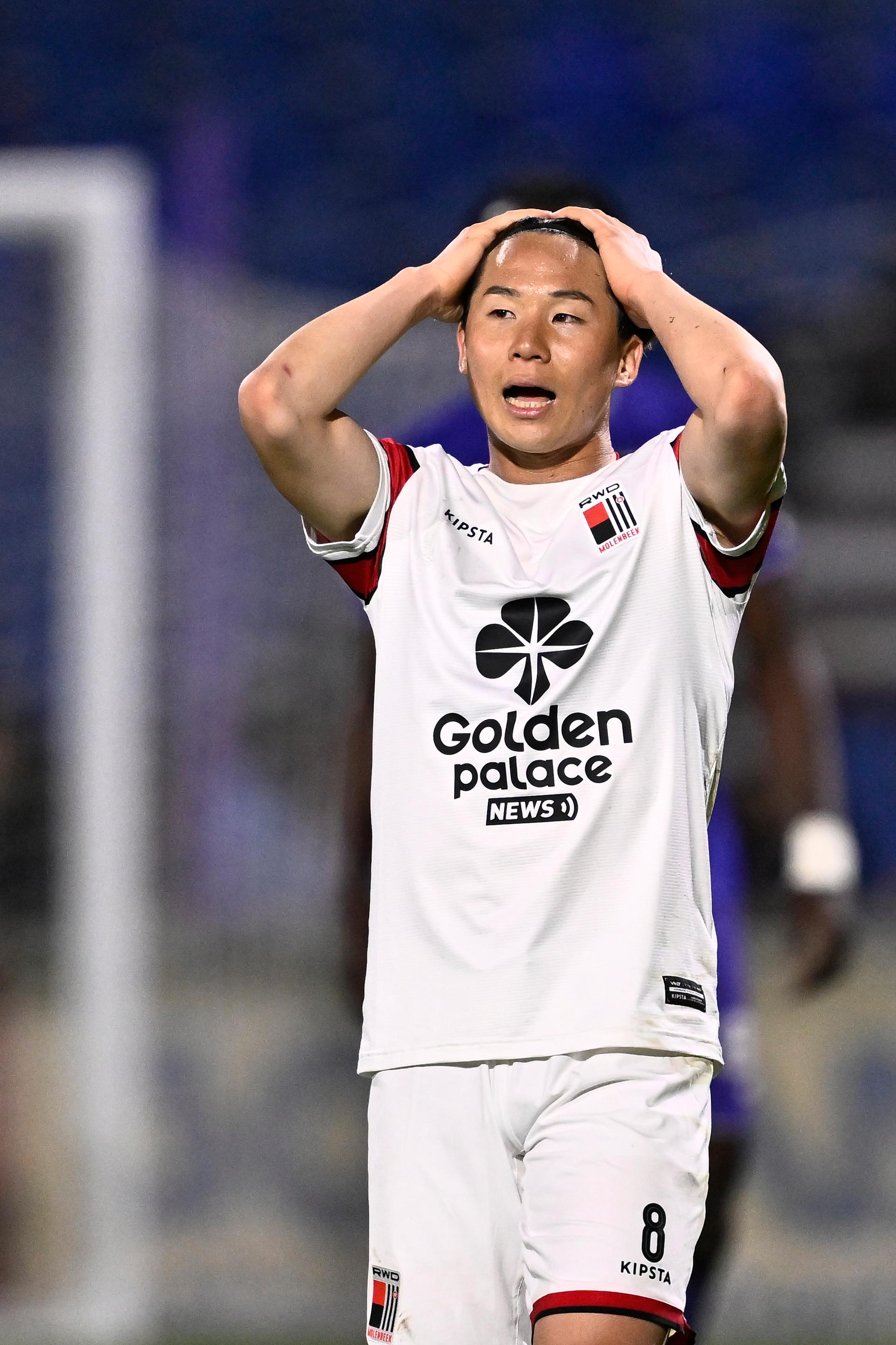 Rwdm's Abe Shuto looks dejected during a soccer game between Patro Eisden Maasmechelen and RWD Molenbeek, in Maasmechelen, on day 28 of the 2024-2025 'Challenger Pro League' 1B second division of the Belgian championship, Friday 04 April 2025. BELGA PHOTO JOHAN EYCKENS
